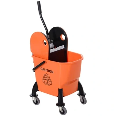 Image of HOMCOM 26L Mop Bucket with Wringer, on Wheels Carry Handle, Holder, Plastic Body for Household, Orange