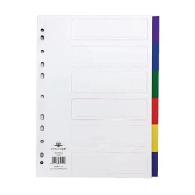 Image of Concord Divider 6 Part A4 Polypropylene Multicoloured 65899 (Pack of 3)