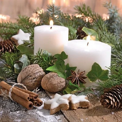 Image of Ambiente Paper Napkins Lunch/Party/ca. 33x33cm White Candles Christmas Ideal As A Gift And Decoration