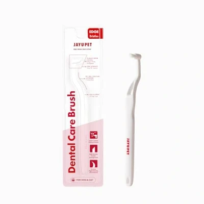 Image of Dental Care Brush (Edge Bristles) Micro Round Head Toothbrush for Cats &amp; Small Dogs with End tuft Diagonal Shaped Bristles Easy Grip Handle