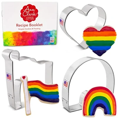 Image of Pride Month Cookie Cutters 3 Pc. Set Made in USA by Ann Clark, Heart, Flag, Rainbow