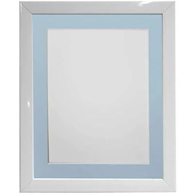 Image of FRAMES BY POST 0.75 Inch White Picture Photo Frame With Blue Mount 10 x 8 Image Size 6 Plastic Glass