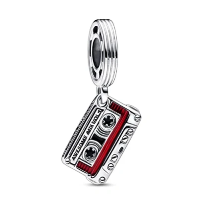 Image of Marvel cassette tape sterling silver dangle with black and transparent red enamel