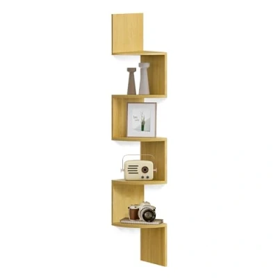 Image of VASAGLE 5 Tier Corner Wall Shelf Storage Plant for Bedroom, Living Room, Bathroom, Home Office, Natural Oak