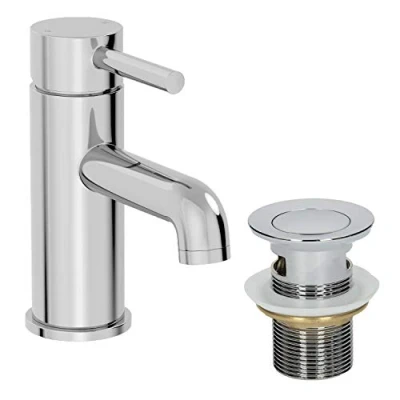 Image of Architeckt® Boden Bathroom Basin Sink Mixer Tap with Waste Modern Mono Round Single Lever Handle Faucet for Sinks, Chrome