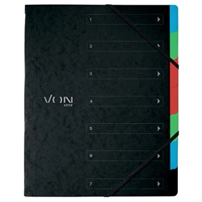 Image of VON Leitz Pack of 5 A4 Folder with 6 Compartments, Project Folder, Tabs, Portable, Lightweight Cardboard Document Tray Elastic Closure, Black, 30140095