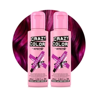 Image of Crazy Color Vibrant Cyclamen Semi Permanent Duo Hair Dye. Highly Pigmented Cerise Conditioning &amp; Oil Nourishing Vegan Formula No Bleach or Ammonia 200ml
