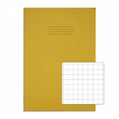 Image of RHINO A4 Exercise Book 80 Page, Yellow, 20mm Squared Pages (Pack 50)