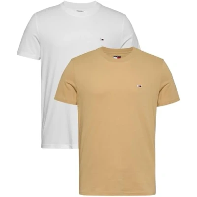 Image of Tommy Jeans SLIM TEE 2 PACK Basic Tshirt, Men&#039;s, Size: 34, Ecru/relic tan