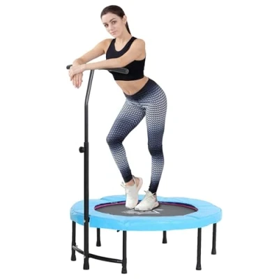 Image of HOMCOM 40&#039;&#039; Trampoline Rebounder Indoor Outdoor Adult Mini Jumper with Adjustable Handle Blue