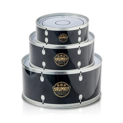 Image of Suck UK Drum Kit Storage Tin Set Biscuit Drums Cake Tins Nesting Sets Drummer Gifts &amp; Music Lover Stackable Boxes With Lids Rock Star Food