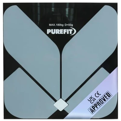 Image of PUREFIT Digital Bathroom Scale for Measuring Body Weight Ultra Slim, High Precision, Smart with LED Display Tempered Glass Weighing Battery Included LB/KG/ST Max 180KG