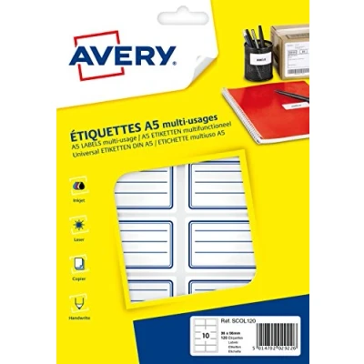 Image of Avery scol120 Case of 120 Ruled School Labels 36 x 56 mm Dark Blue