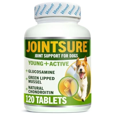 Image of JOINTSURE YOUNG &amp; ACTIVE Joint Supplements for Dogs and Puppies Pack of 120 Tablets Supports Mobility Prevents Stiffness High Levels Glucosamine Green Lipped Mussel