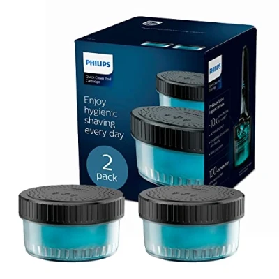 Image of Philips UK Kitchen and Home Quick Clean Pod Replacement Cartridge for Electric Shaver, 2 pack, Up to 6 mos hygienic shaving, compatible, CC12/50, 504 g, Count