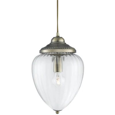 Image of Pineapple 1 Light Pendant Antique Brass Ribbed Glass Shade, E27