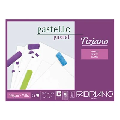 Image of Unbekannt FABRIANO Tiziano Pastel Pad White 30.5 x 41.0 cm 24 Sheets 160 g/m2 High Rag Acid and Ageing Resistant Grippy Rough Surface, 30,5 41