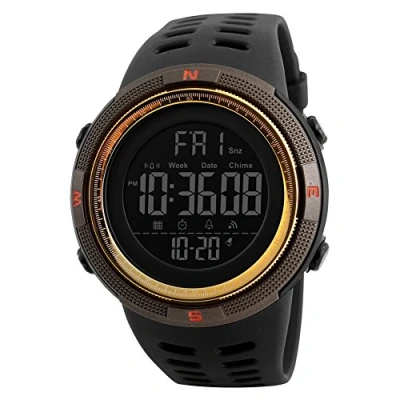 Image of Men&#039;s Digital Sport Watch Led Quartz Wrist with Alarm Stopwatch Dual Time Zone Countdown EL Backlight Calendar Date Watches (Black Gold)