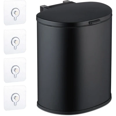 Image of Relaxdays Hanging Kitchen Waste Bin, Vol. 9 L, Rubbish Container with Lid, Plastic, Dustbin, HWD: 32 x 28 15 cm, Black, Iron, 25 cm