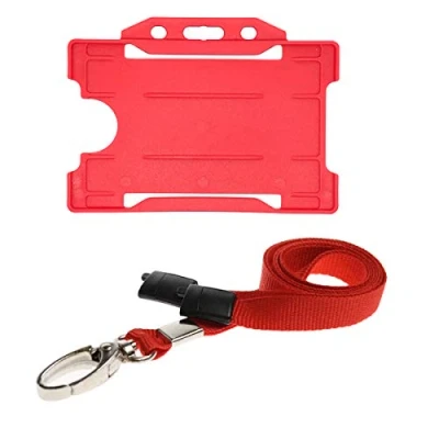 Image of ALG ID Cards® Red Card Badge Holder Lanyard Neck Strap with Metal Clip &amp; Safety Breakaway Release for Pass