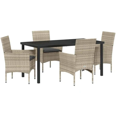 Image of vidaXL 5 Piece Garden Dining Set with Cushions Light Grey Poly Rattan