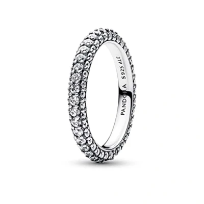 Image of Pandora Timeless Sterling silver Pavé Single row ring with clear cubic zirconia, 54