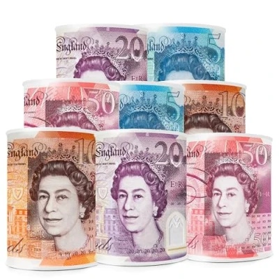 Image of BERTO Tin Money BOX Piggy Bank, Saving Tin, Printed Bank Note, Pounds Notes Assorted Design (8 X RANDOM MED)