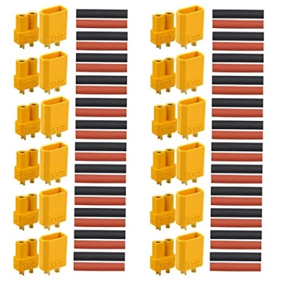 Image of QitinDasen 12 Pairs Premium XT30 Battery Connector, Male Female Bullet 2mm Gold Plated Connector Power Plug with Heat Shrink Tube, for RC Lipo