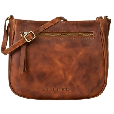 Image of STILORD &#039;Samira&#039; Handbag Women Leather Small Vintage Ladies Tote Bag Satchel Crossbody Saddle in Genuine Leather, Colour:Porto Cognac