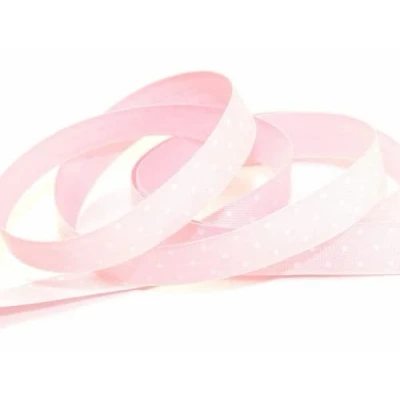 Image of 15mm Spotty Polka Dot Printed Cotton Ribbon Tape Pink/White per metre