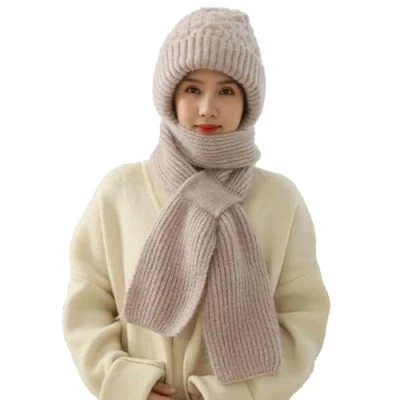 Image of behound Integrated Ear Protection Windproof Cap Scarf, Winter Warm Knitted Hat Thickening Beanie Scarf (Gray,M)