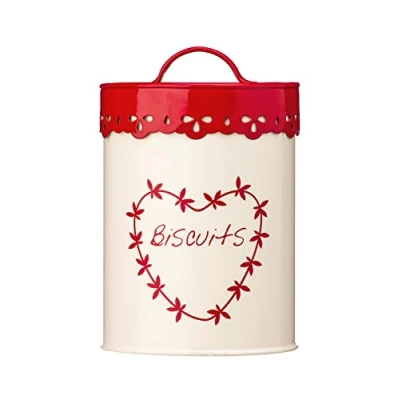 Image of Premier Housewares 507621 Anglaise Biscuit Canister Cream/Red H21 x W14 D14cm