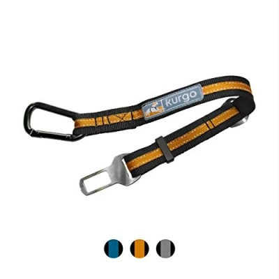 Image of Kurgo Direct to Seat Belt Tether, Universal Car for Dogs, Works with any Pet Harness, Adjustable Length, Black/Orange