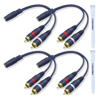 Image of YIMATEECO 3.5mm to RCA Splitter Cable, 4 Pack Y Cable Extension 1 Female 2 Male Cables for Subwoofer, Speaker, AMP, Turntable, Home Theater(3.5mm 4Pcs)