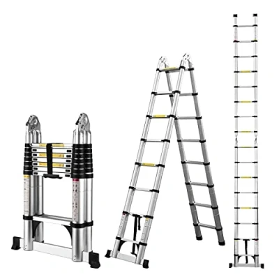 Image of Telescopic Aluminium Ladder, Folding Multi Purpose Extendable Maximum Load 150 kg, Silver