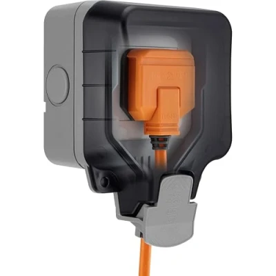 Image of BG Electrical WP23 01 Single Outdoor Weatherproof Unswitched Socket, IP66 Rated, 13 Amp, Grey