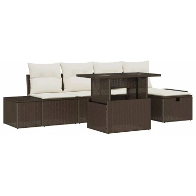 Image of vidaXL 6 Piece Garden Sofa Set with Cushions Brown Poly Rattan