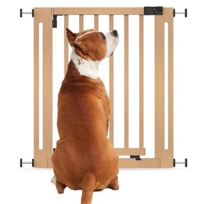 Image of Bettacare Wooden Elegance Dog Gate, Natural, 71cm 79cm, Pressure Fit Safety Gate for Puppy, and Pet, Stylish Design Easy Installation