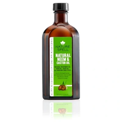 Image of Nature Spell Neem &amp; Castor Oil for Hair skin 150 ml Pure and Natural Healthy Shiny Body to target acne dry Made in the UK