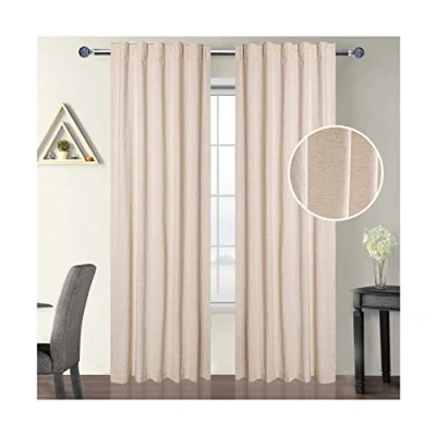 Image of GFI Linen CLUBS Curtain Set 50x72 Inch Natural Curtains Flax Farmhouse Cotton Inverted Window Panels Bedroom of 2