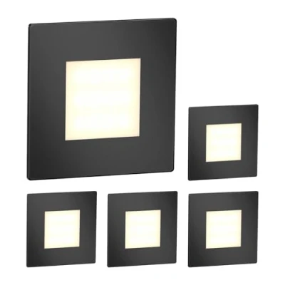 Image of ledscom.de 5 LED Staircase Light/recessed Wall Light FEX for Indoors and Outdoors, Angular, Black, 85 x 85mm, Warm White