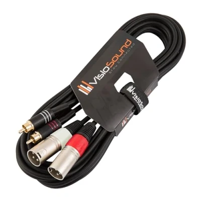 Image of 2 x Male XLR to RCA Gold Phono Plug Twin Lead/Audio Signal Patch Cable 3m