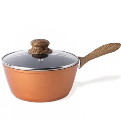 Image of nuovva Non Stick Saucepan with Lid Induction Small Copper Saute Pan Cooking Pot for Electric, Gas &amp; Hobs Soup 16cm