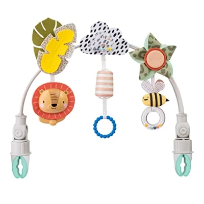 Image of Taf Toys Savannah Baby Pram Arch. Activity Travel Arch with 3 Sensory Hanging Toys. Toy Bar Fits Strollers &amp; Car Seats. Large Adjustable Clips. Foldable. Suitable for Newborn Boys Girls 0 months +