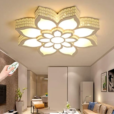 Image of LED Modern Ceiling Light Dimmable Living Room Lamp Petal Design Chandelier Remote Control Wrought Iron Acrylic Indoor Lighting Dining Kitchen Bedroom Pendant Deco White
