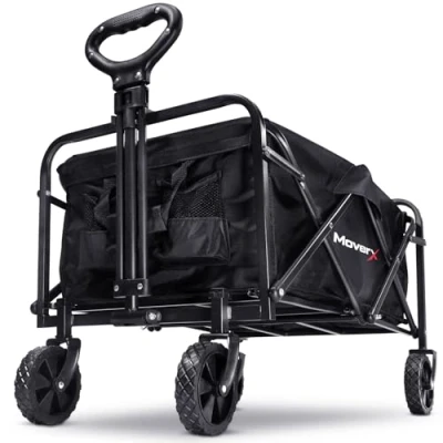 Image of MoverX 70L Festival Trolley on Wheels, Folding Wagon, Portable Camping Cart, Collapsible Foldable Trolly for Beach Outdoor Garden Picnic Shopping Fishing, Wide Adjustable Handle, Black