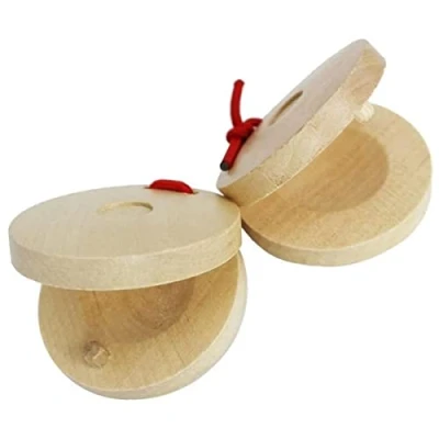 Image of A Star AP4312 Wooden Finger Castanets Pair, Educational School Percussion, Brown