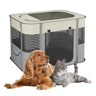 Image of Folding Pet Playpen, 55x82x60 cm, Puppy Pen, Indoor &amp; Outdoor, Portable Cat Dog Run, Oxford Fabric, Multi Relaxdays