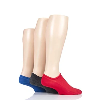 Image of 3 Pair Cobalt / Red Grey Melange Bamboo Mesh Loafer Liner Socks Men&#039;s 7 11 Mens SOCKSHOP