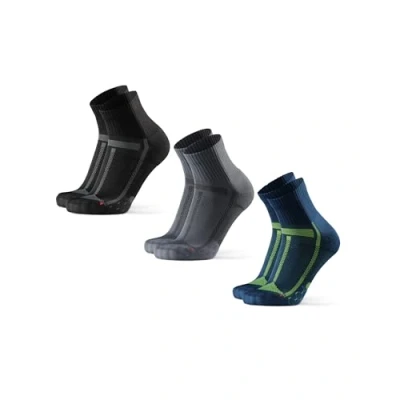 Image of DANISH ENDURANCE Cushioned Running Socks for Long Distances, Quarter Length, Anti Blister Men &amp; Women, 3 Pack, Multicolour (1 x Black/Grey, 1 Grey/Black, Blue/Yellow), 13 15